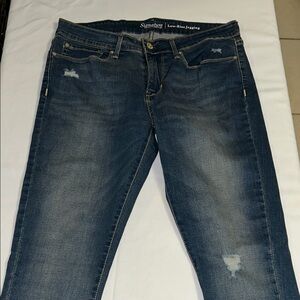 Signature Dark Blue Low-Rise Distressed Jeggings